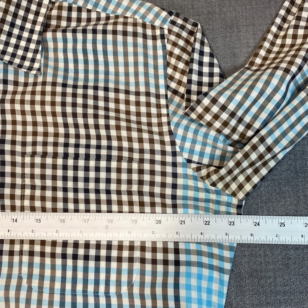 Peter Millar Mens Medium‎ Gingham Check Button Down Shirt Brown Blue Cotton